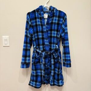 Joe Boxer Youth Hooded Fleece Robe Blue Plaid, XL